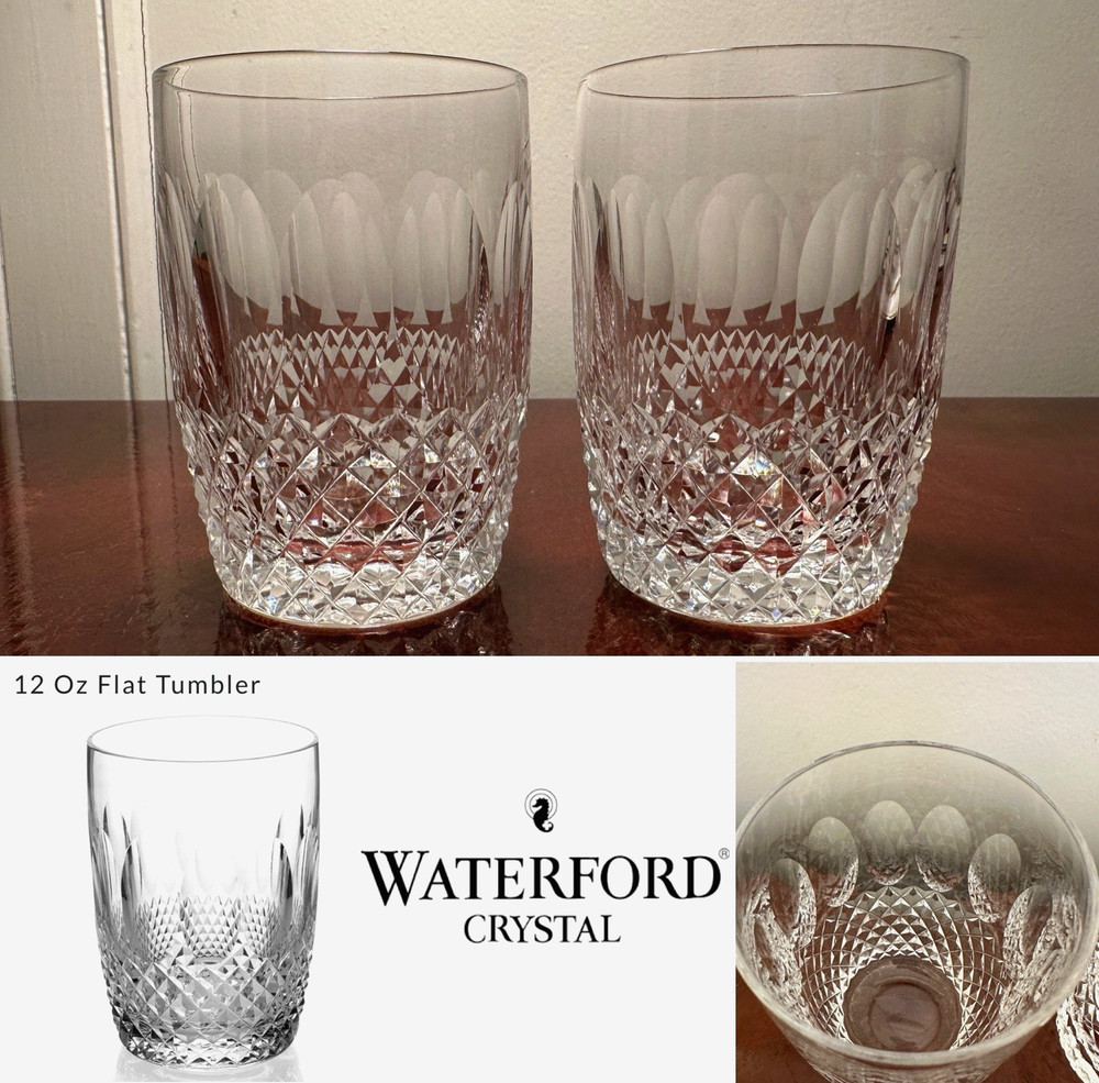 Set 2 Vtg WATERFORD CRYSTAL Colleen 12 oz Double Old-Fashioned Cocktail Tumblers