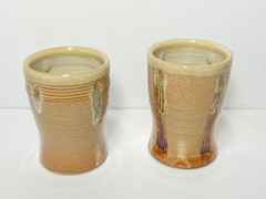 Studio Pottery M. Ray Stoneware Drinking Glasses Handmade Tumblers Earthtones