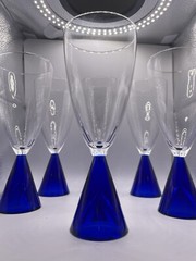 Sasaki Eon Blue 7 1/2″ Water Goblets Blue Stem Clear Bowl – Set of 6 Made Japan