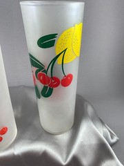 Vintage Federal Glass Frosted Fruit Highball Glasses Set of 4 Lemonade Tumblers