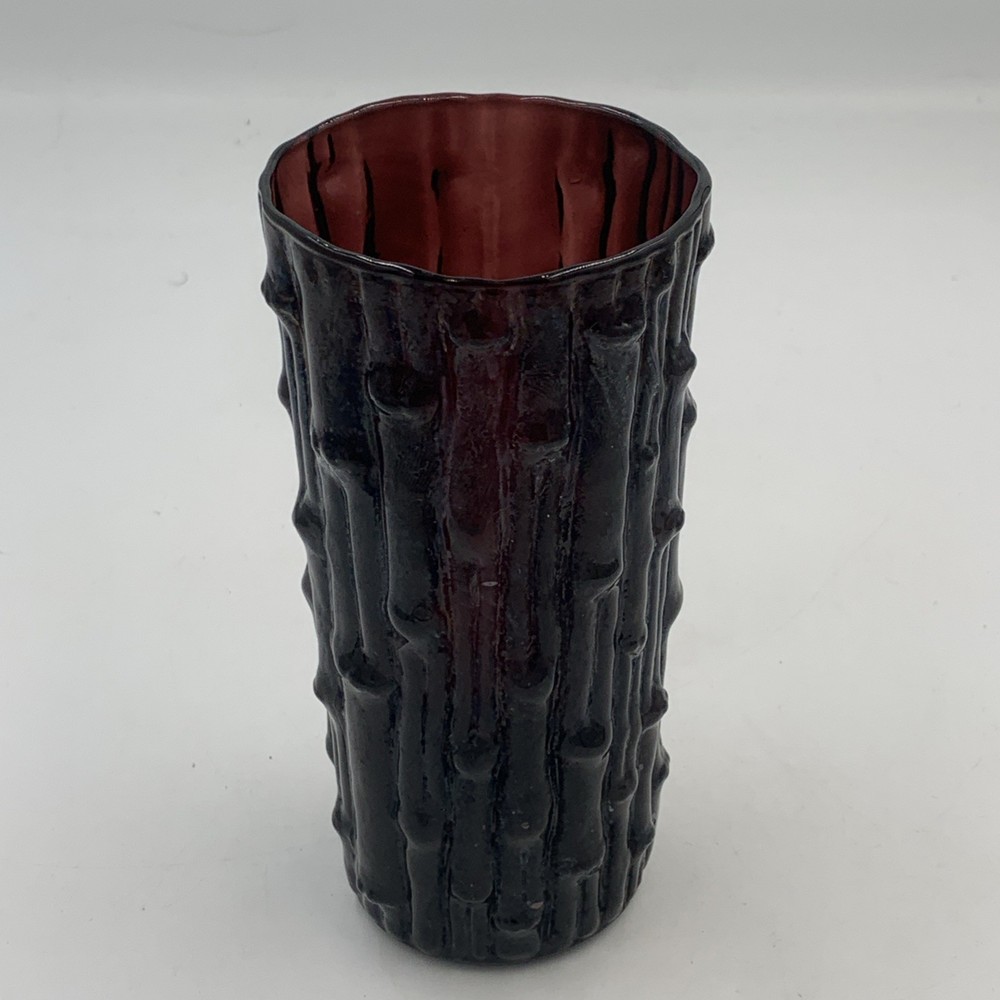 1 Rare Florentine Bamboo Pattern Amethyst Purple Glass Tumblers Mcm Cup 6”