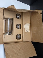 Princess House Complete Cocktail Mixer 8pc Set Sliver Trim Roly Poly Glasses