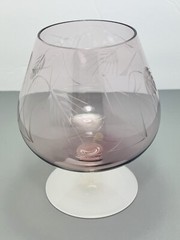 Vintage Purple Hand Blown Hand Engraved extra large brandy glass Milk glass base