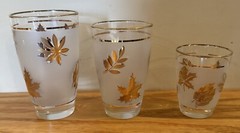 VTG 1960’s-70’s Libbey Glassware Frosted Gold Leaf Autumn Fall Glass 3 Sizes Set