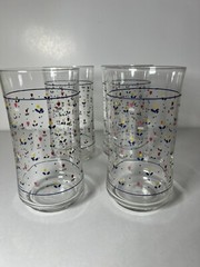 Lot of 4 VTG Sango Country Borders 12oz Glass Tumblers Mini Tulips Dots MCM