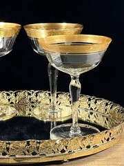 Vintage Champagne Coupe Optic Gold RimSherbet Cocktail Glasses Martini Set 4 MCM