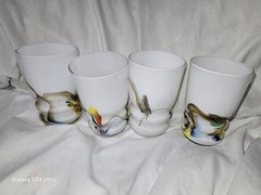 Old Flame Candle Co. Vintage 1950s Swirled Cased Art Glasses, Set of 4