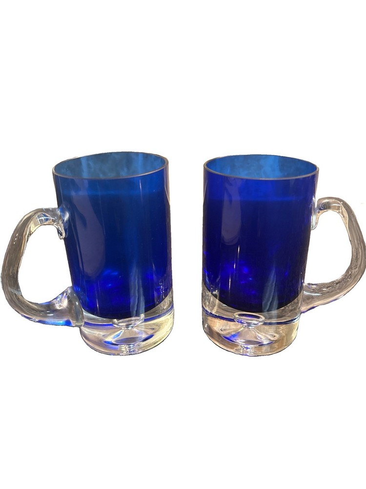 BLOCK “STOCKHOLM” Beer Mug or Glass 5 5/8”H Cobalt Blue w/Air Bubble Base 2
