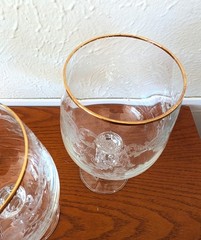 VTG Set of 3 Bohemia Crystal Queens Lace Wine Water Goblets Gold Rim Ball Stem