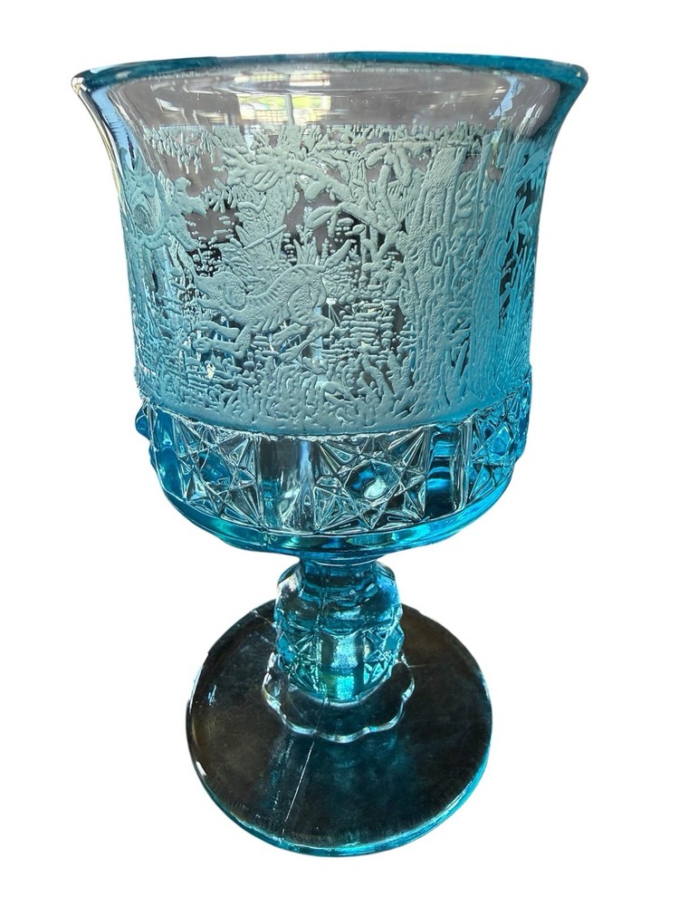 VTG Daisy & Cube Etched Water Goblet L.G. Wright Black Forest Moose Deer Dog