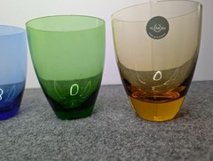 Set Of 4 Assorted Color Lenox Glass Tumbler Glasses Stemless Blue Yellow Green