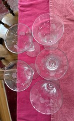 Set of 6 Vtg Art Deco Crystal Goblet Flute Glasses Etched Floral 6” AS IS Chips