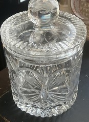 Lead Crystal Cut Glass Cookie Cracker Biscuit Candy Jar Hearts Tulips Vintage