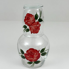 Libbey Tumble Up Bedside Glass Hand Painted Roses Vintage