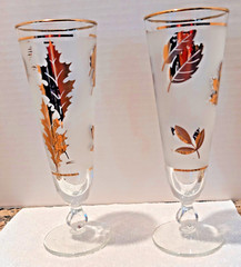 Vtg 22k MCM Libbey Golden Leaf Frosted Pilsner Beer Glasses Replacement Set of 2