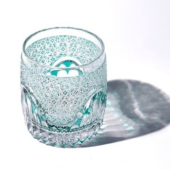 Edo Kiriko Luxury Crystal Whiskey Glass Hand Cut To Clear Green 9oz Gift Packing