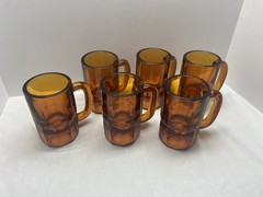 6 MCM Anchor Hocking Amber Georgian BEER MUGS Heavy Rootbeer Float 5.5”