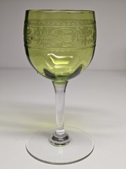 Set Of 5 Fine Etched St. Louis? Crystal Green Optic Ribbed Wine Glasses