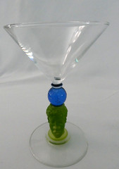 Vintage Richard Jolley Martini Glass Bombay Sapphire Green Tiki Head Art Glass