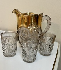 EAPG Antique Pitcher New Martinsville Glass Tobin Leaf & Star Uranium Glows 711