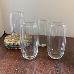 Vintage MCM 20oz Libbey Crisa Clear Glass Ribbed Tumbler Glasses Set Of 4