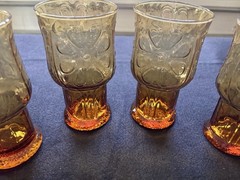 Vintage Libbey Country Garden Daisy Amber Drinking Glasses Tumblers 6” Set 6 70s