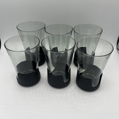Vintage MCM Corning Glas-Snap II Smoke 12oz Tumblers Black Base Lightweight (6)