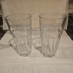 Pair Libbey Heavy Duratuff Gibralter 20oz Clear Tumbler Glasses 7″ Tall 8 Panel
