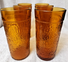 Vintage 1930 JEANNETTE Glass Co TREE BARK Marigold carnival tumblers glass -6