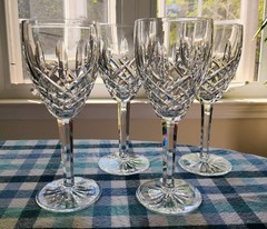 WATERFORD ARAGLIN CRYSTAL SET OF 4 WINE GLASSES 7 1/8” Excellent Used Condition