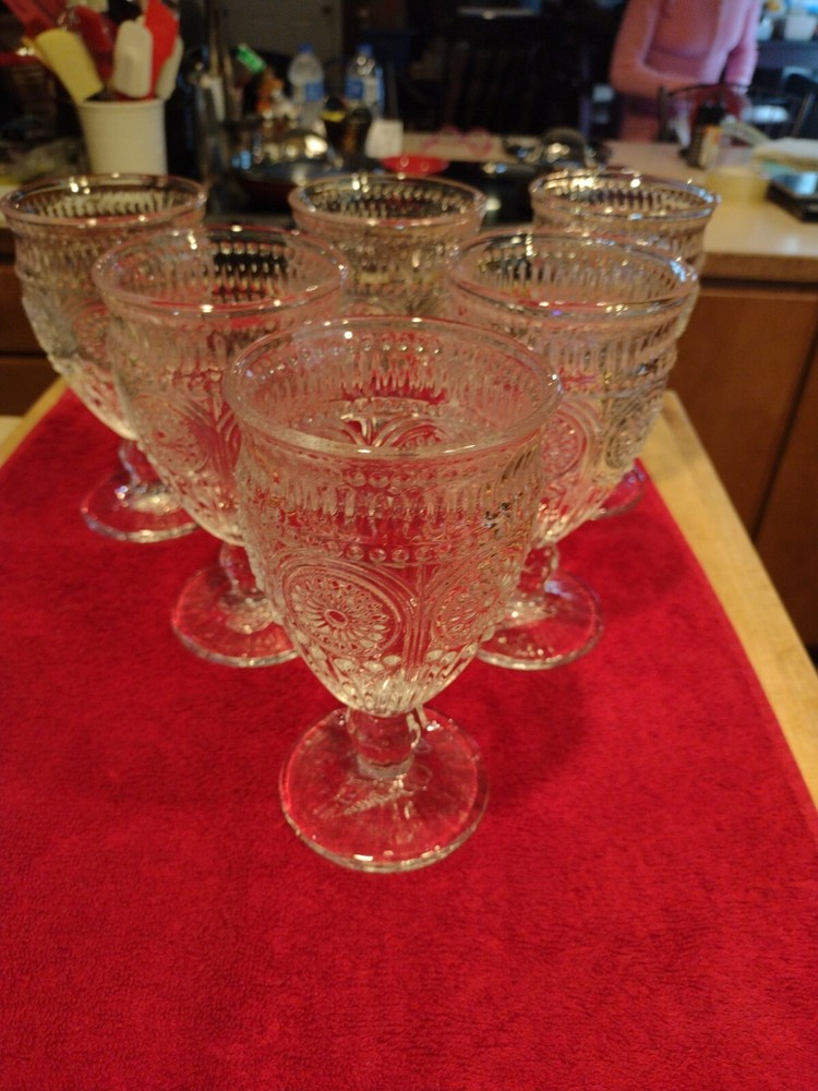 Pioneer Woman Adeline Clear Footed Goblets 12 Oz Four (6) 6-1/2″ tall EUC
