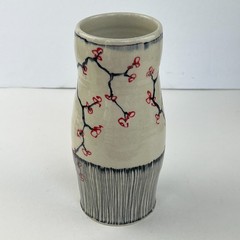 Natalie Reed Studio Pottery Tumbler Cup Cherry Blossoms Vase Artisan Handcrafted