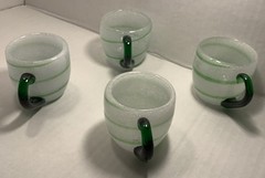 Reduced Vintage Retro Hand Blown White Green Swirl Glass Cups Small Set Of 4