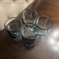 Blue Smoke Crystal Wine Glasses Barrel Bowl Clear Short Stem Hand Blown 5″ Tall