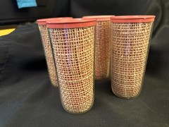 Vintage Set of 4 Tumbler Glasses w/ Woven Rattan Look Mid Century