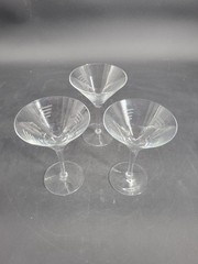 Elegant Set of 3 Krosno Poland Crystal Martini Cocktail / Glasses 6.5″ T X 4.5 D