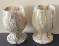 Stone Goblets Swirl Pattern Beige Brown Cream Glossy Finish Two-Piece Set