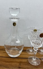 Cristal D’ Arques Decanter + Fontainebleau Water Goblet Set Of 6 Lead Crystal