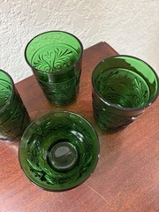 Anchor Hocking Vintage MCM Green Sandwich Custard Cup/Juice Glasses