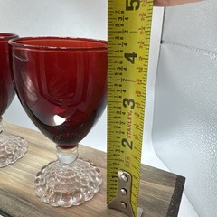 Set Of 3 Vintage Anchor Hocking Red Boopie Footed Holiday Cordial Glasses 4.2”