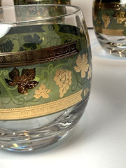 Vintage Green Cera Glass Golden Grapes Barware Set of 5- MCM