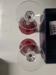 NEW IN BOX Pair Longchamp Ruby Red 25th Anniversary Martini Cocktail Glasses