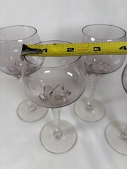 4 Vintage Bohemia Czech Amethyst & Clear Glasses Swirl Stem Star Goblet Cordial