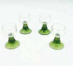 Wine Glasses Etched Grape German Green Beehive Stem 4 Glasses Vintage