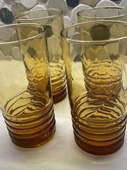 Libbey Amber Iced Tea Glasses Malibu Gold Vintage Set Of 8 Ribbed Swirl 12.5 oz