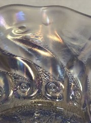 Vintage White Iridescent Carnival Glass -Question Mark-5” Compote By Dugan