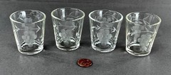 WHISKEY GLASSES Very Small w Grape and Vine Copper Wheel Engraving Optic c. 1910