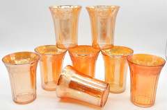 Hazel Atlas Fruits Design Iridized 8 oz. Marigold Glass Flat Tumblers (Set of 8)