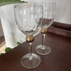 2 Gibson Golden Solitaire Water 12 Oz Goblet Wine 24K Optic Glass Steam 8.5″ Vtg