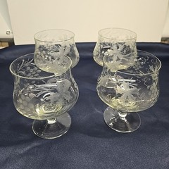 Set of 4 Bulgaria Etched 14oz. Crystal Brandy Snifter /Cognac/ Wine Glasses